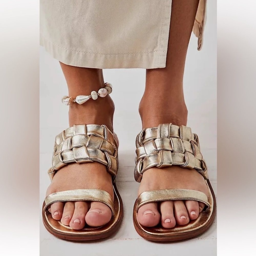 Free People WINDING RIVER SLIP-ON SANDALS IN GOLD